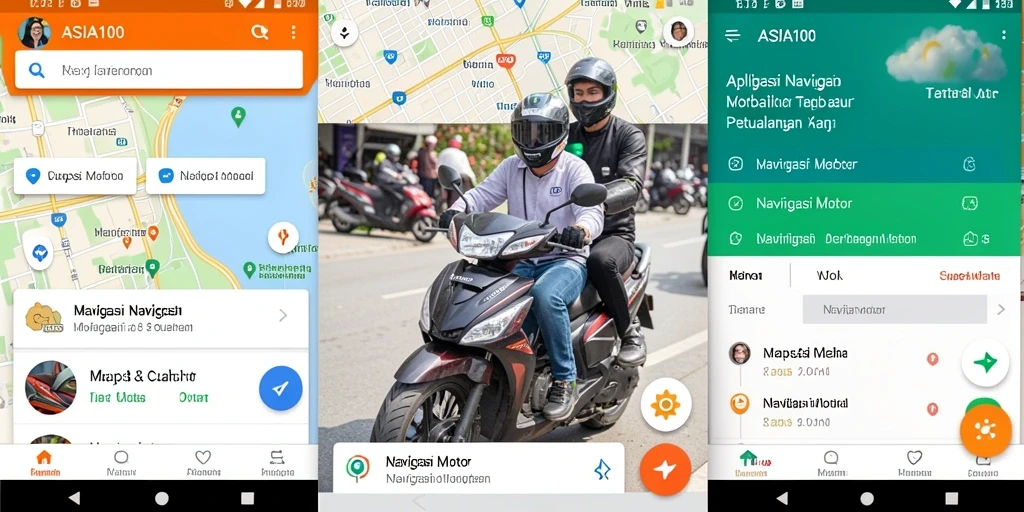 Tampilan antarmuka ASIA100 menunjukkan petunjuk arah navigasi motor yang jelas.