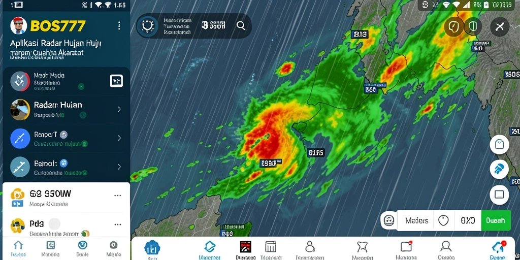 Antarmuka aplikasi BOS777 yang menampilkan peta radar hujan secara real-time.