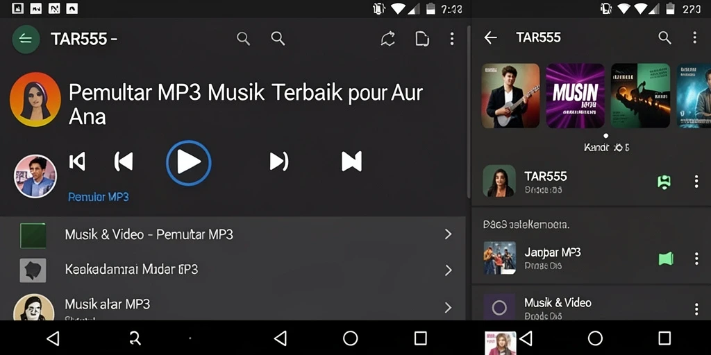 Tampilan antarmuka aplikasi TAR555 saat memutar lagu.